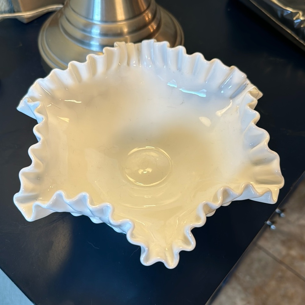 Antique Fenton White Milk Glass Hobnail Pedestal Bowl